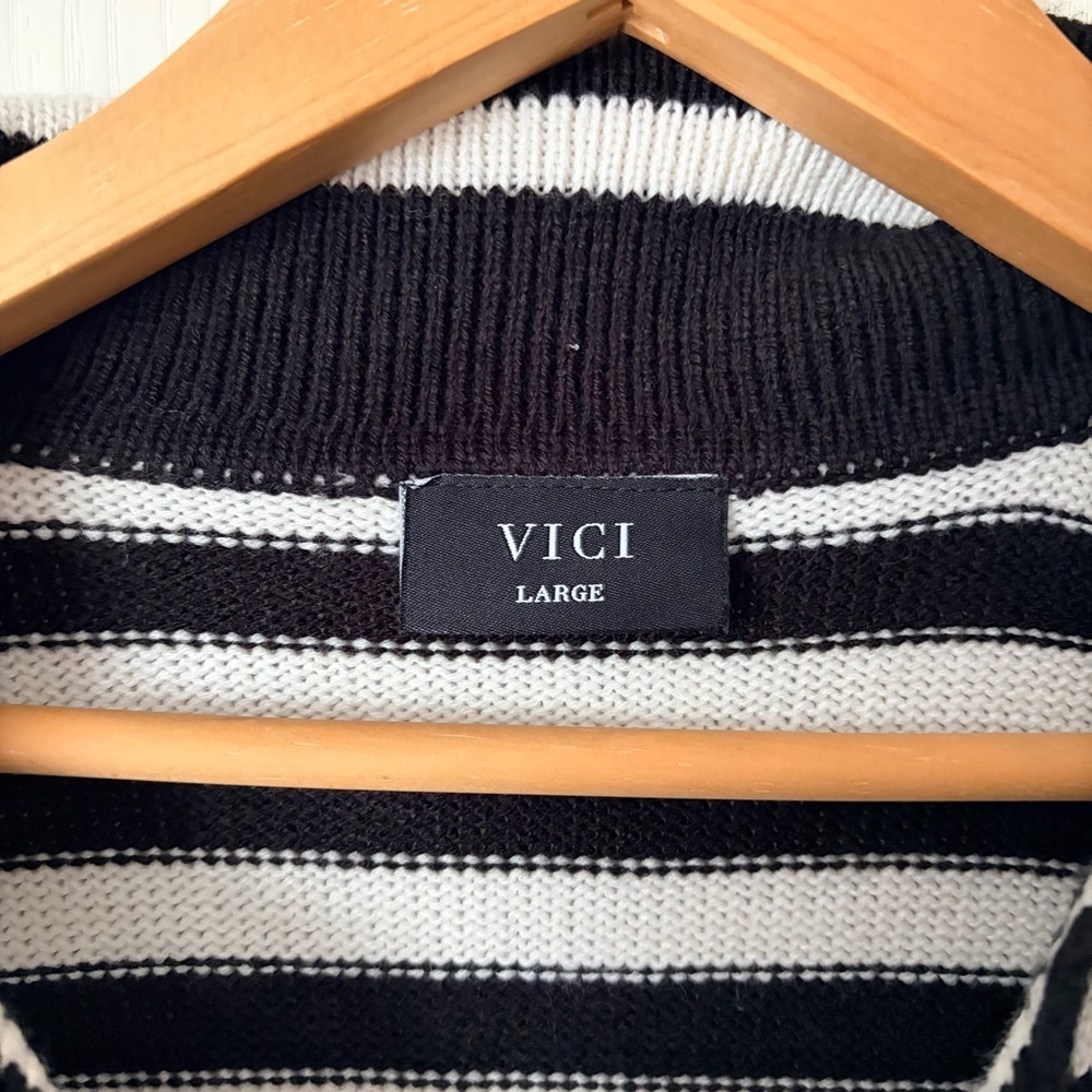 VICI Pasquale Black and White Striped Knit Collared Midi Dress, Large - Picture 6 of 12